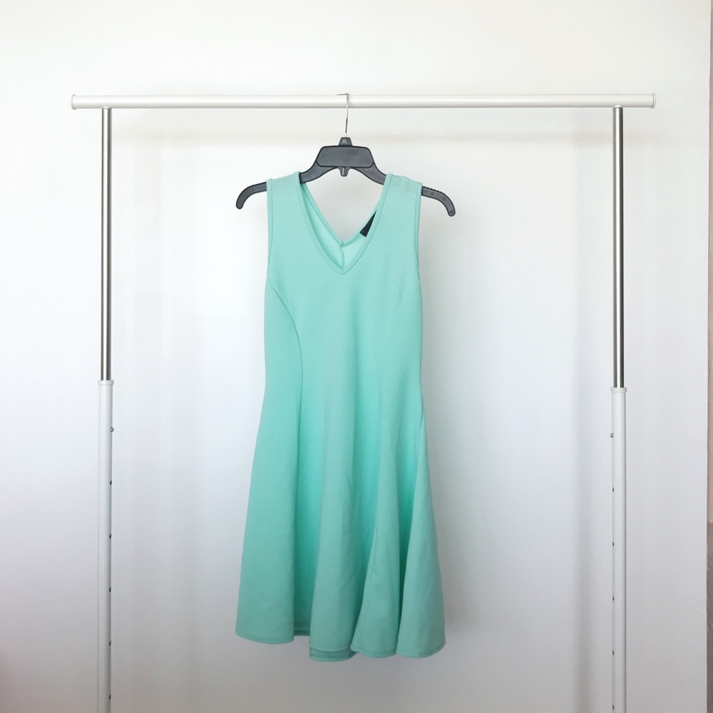 MARIANNE — Aqua Sleeveless V Neck Dress